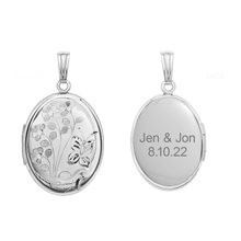 Load image into Gallery viewer, ITI NYC Hand Engraved Design Oval Locket in Sterling Silver with Optional Engraving (34 x 20 mm)
