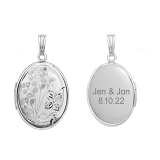 ITI NYC Hand Engraved Design Oval Locket in Sterling Silver with Optional Engraving (34 x 20 mm)