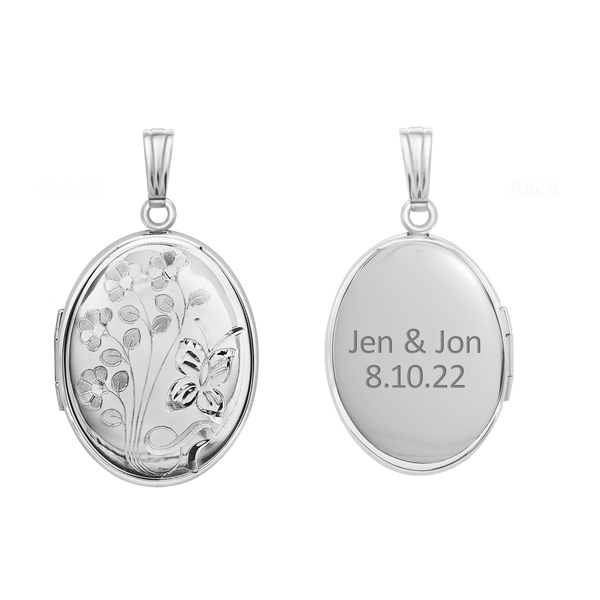 Hand Engraved Design Oval Locket in Sterling Silver with Optional Engraving (25 x 20 mm)