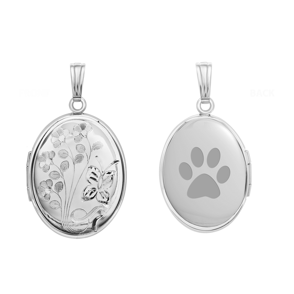 Hand Engraved Design Oval Locket in Sterling Silver with Optional Engraving (25 x 20 mm)