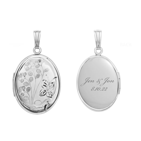 Hand Engraved Design Oval Locket in Sterling Silver with Optional Engraving (25 x 20 mm)