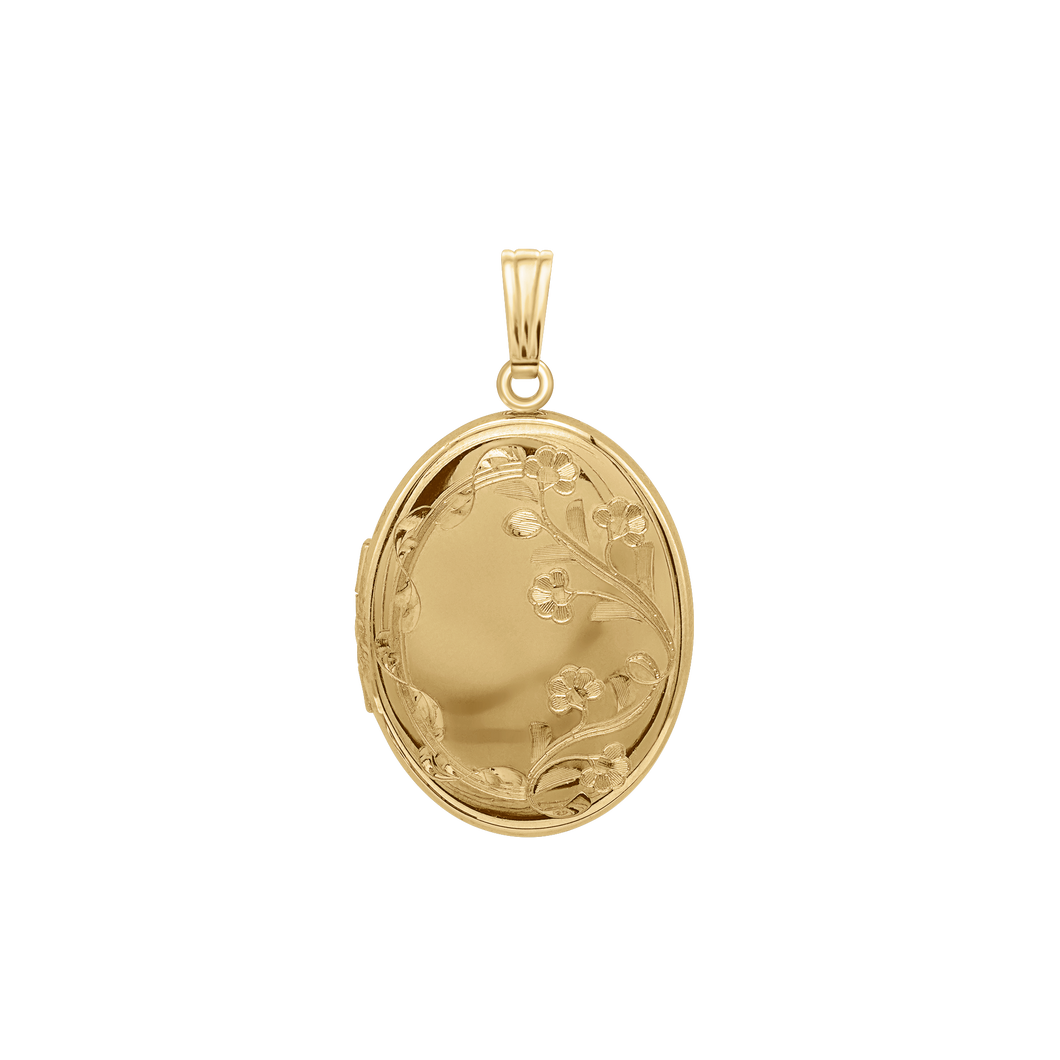 ITI NYC Hand Engraved Design Oval Locket in 14K Gold Filled with Optional Engraving (34 x 20 mm)