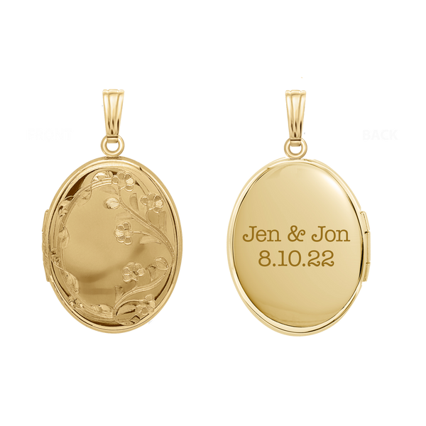 Hand Engraved Design Oval Locket in 14K Gold Filled with Optional Engraving (25 x 20 mm)