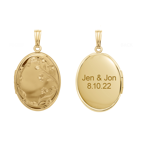 Hand Engraved Design Oval Locket in 14K Gold Filled with Optional Engraving (25 x 20 mm)