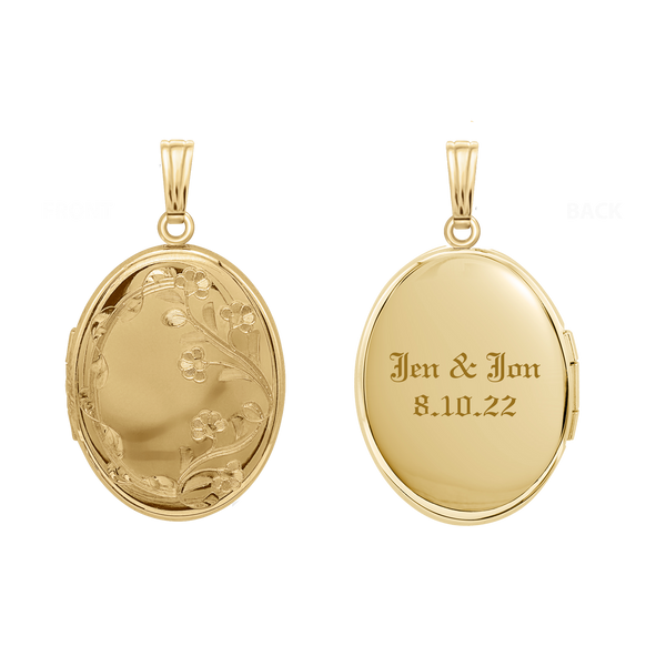Hand Engraved Design Oval Locket in 14K Gold Filled with Optional Engraving (25 x 20 mm)