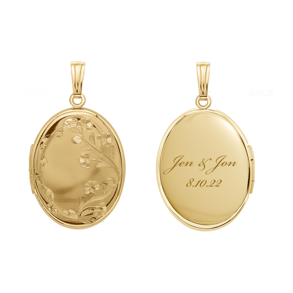 Hand Engraved Design Oval Locket in 14K Gold Filled with Optional Engraving (25 x 20 mm)