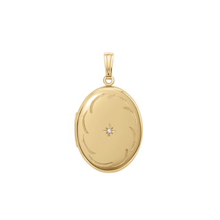 Oval Locket with Diamonds and Filigree Etching in 14K Gold Filled with Optional Engraving (25 x 20 mm)