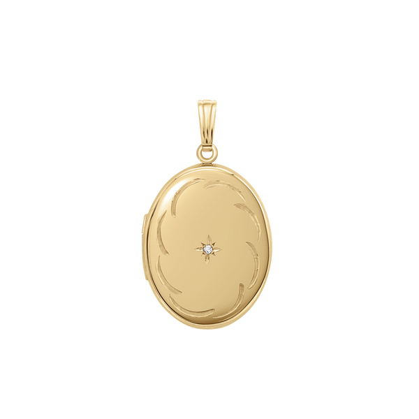 Oval Locket with Diamonds and Filigree Etching in 14K Gold Filled with Optional Engraving (25 x 20 mm)