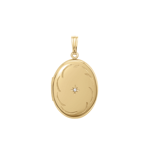 ITI NYC Oval Locket with Diamonds and Filigree Etching in 14K Gold Filled with Optional Engraving (34 x 20 mm)