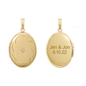 ITI NYC Oval Locket with Diamonds and Filigree Etching in 14K Gold Filled with Optional Engraving (34 x 20 mm)