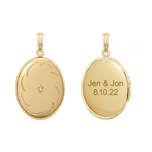 Load image into Gallery viewer, ITI NYC Oval Locket with Diamonds and Filigree Etching in 14K Gold Filled with Optional Engraving (34 x 20 mm)
