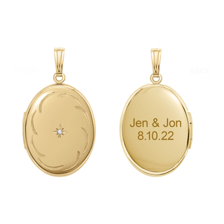 ITI NYC Oval Locket with Diamonds and Filigree Etching in 14K Gold Filled with Optional Engraving (34 x 20 mm)