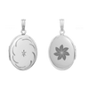 Hand Engraved Design Oval Locket with Diamonds in Sterling Silver with Optional Engraving (25 x 20 mm)