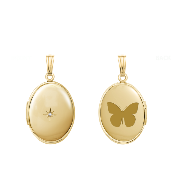 Oval Locket with Diamonds in 14K Gold with Optional Engraving (20 x 11 mm - 24 x 14 mm)