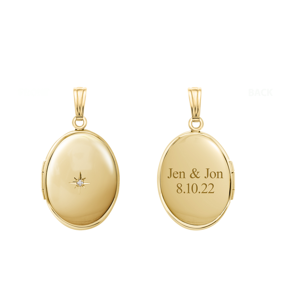 Oval Locket with Diamonds in 14K Gold with Optional Engraving (20 x 11 mm - 24 x 14 mm)