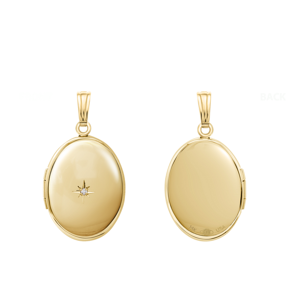 Oval Locket with Diamonds in 14K Gold with Optional Engraving (20 x 11 mm - 24 x 14 mm)