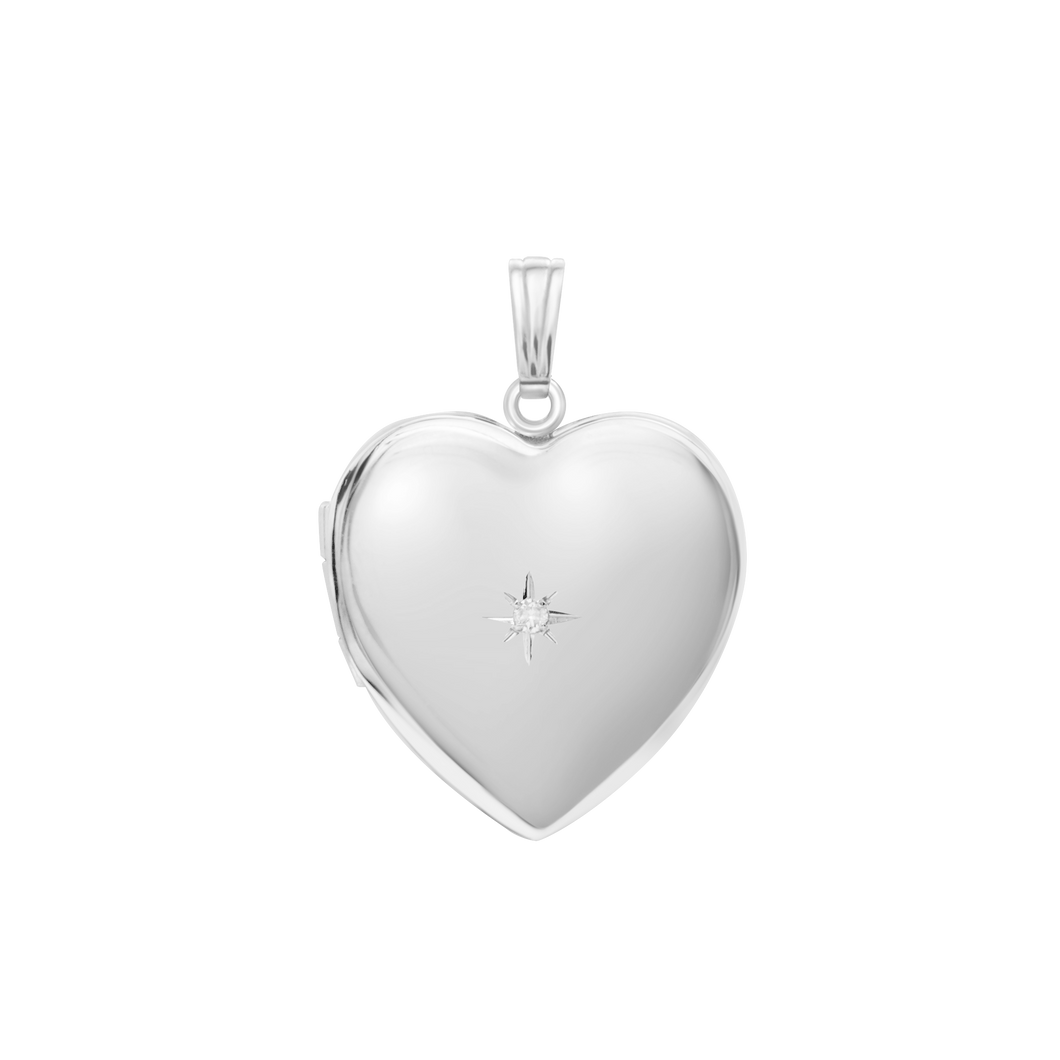 ITI NYC Heart Locket with Diamonds in Sterling Silver with Optional Engraving (34 x 26 mm)