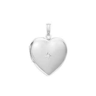 Heart Locket with Diamonds in Sterling Silver with Optional Engraving (26 mm)