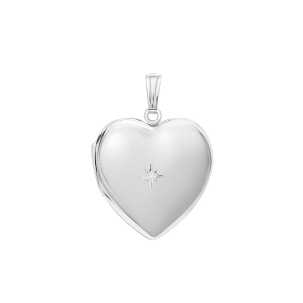 Heart Locket with Diamonds in Sterling Silver with Optional Engraving (26 mm)