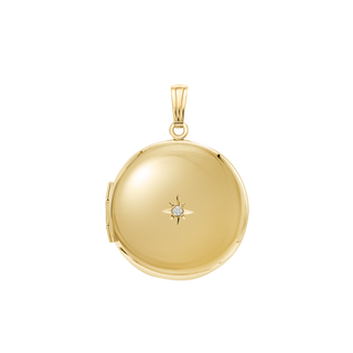 ITI NYC Round Locket with Diamonds in 14K Yellow Gold Optional Engraving (27 x 19 mm)