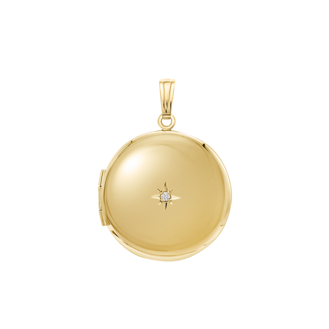 ITI NYC Round Locket with Diamonds in 14K Yellow Gold Optional Engraving (27 x 19 mm - 31 x 23 mm)