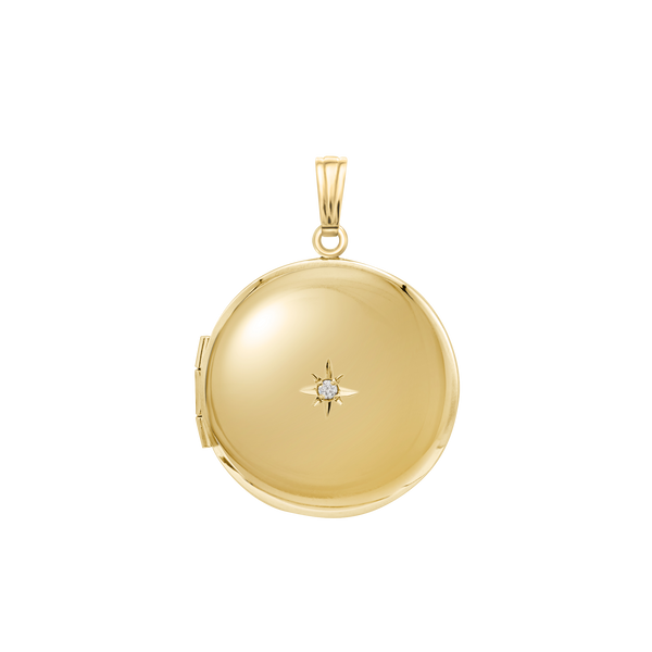 ITI NYC Round Locket with Diamonds in 14K Yellow Gold Optional Engraving (27 x 19 mm)