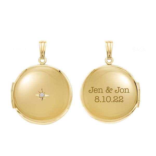Round Locket with Diamonds in 14K Yellow Gold Optional Engraving (19 mm)
