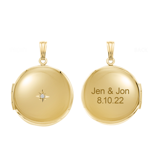 ITI NYC Round Locket with Diamonds in 14K Yellow Gold Optional Engraving (27 x 19 mm - 31 x 23 mm)