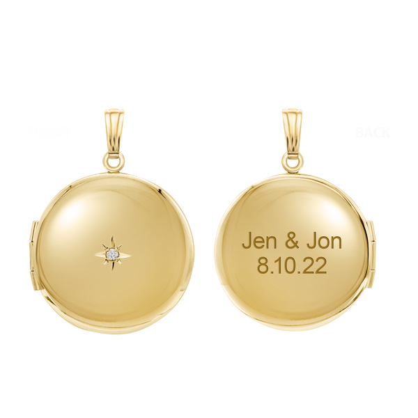 Round Locket with Diamonds in 14K Yellow Gold Optional Engraving (19 mm)