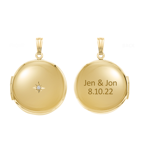 Round Locket with Diamonds in 14K Yellow Gold Optional Engraving (19 mm)
