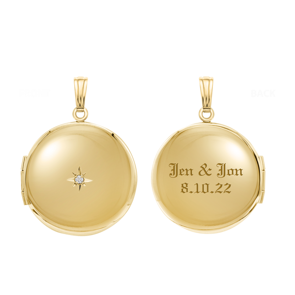 Round Locket with Diamonds in 14K Yellow Gold Optional Engraving (19 mm)