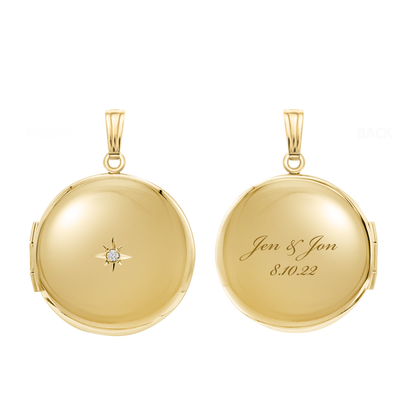 Round Locket with Diamonds in 14K Yellow Gold Optional Engraving (19 mm)