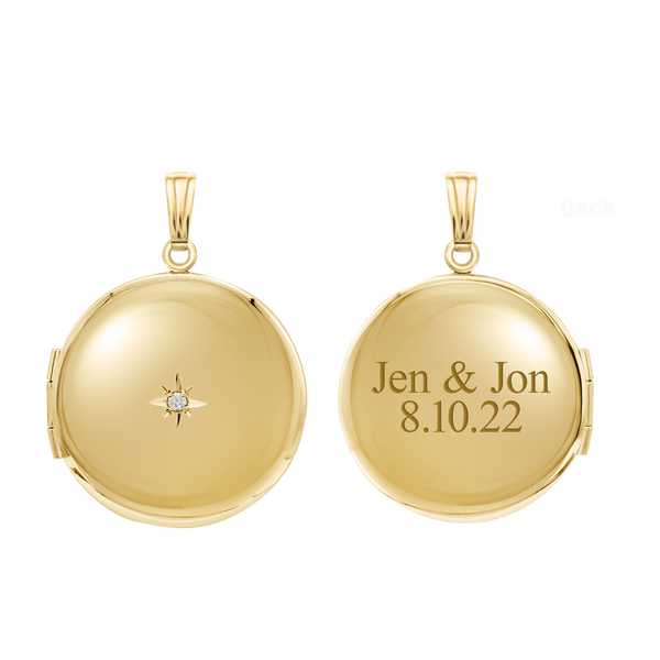 Round Locket with Diamonds in 14K Yellow Gold Optional Engraving (19 mm)
