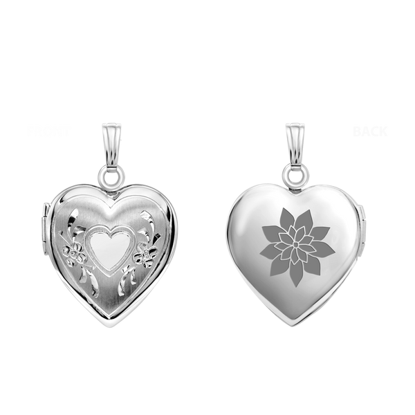 ITI NYC Hand Engraved Design Heart Locket in Sterling Silver with Optional Engraving (22 x 15 mm)