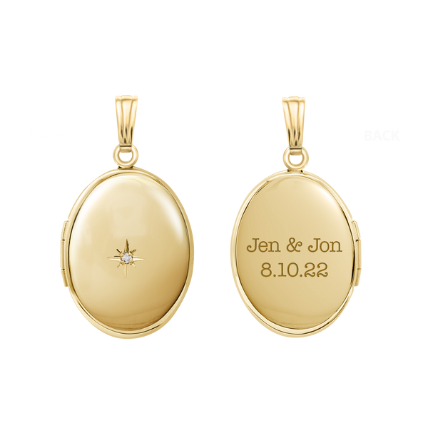 Oval Locket with Diamonds in 14K Gold Filled with Optional Engraving (21 x 16 mm - 29 x 23 mm)