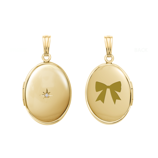 Oval Locket with Diamonds in 14K Gold Filled with Optional Engraving (21 x 16 mm - 29 x 23 mm)