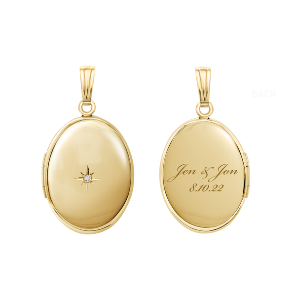 Oval Locket with Diamonds in 14K Gold Filled with Optional Engraving (21 x 16 mm - 29 x 23 mm)