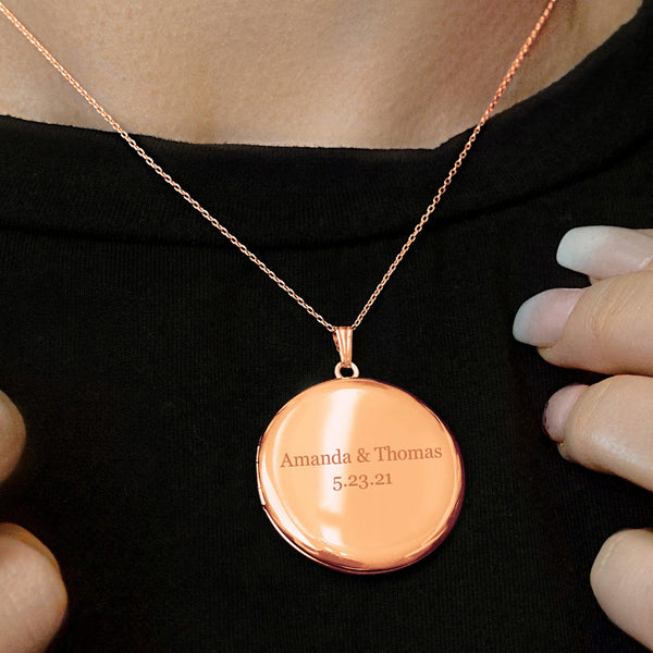 ITI NYC Plain Round Locket in Sterling Silver 18K Rose Gold Finish with Optional Engraving (14 mm - 32 mm)