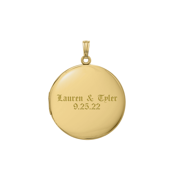 Plain Round Locket in Sterling Silver 18K Yellow Gold Finish with Optional Engraving (13 mm - 32 mm)