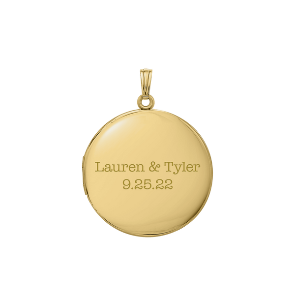 Plain Round Locket in Sterling Silver 18K Yellow Gold Finish with Optional Engraving (13 mm - 32 mm)