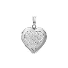 Load image into Gallery viewer, ITI NYC Embossed Engraved Design Heart Locket in Sterling Silver with Optional Engraving (29 x 19 mm)
