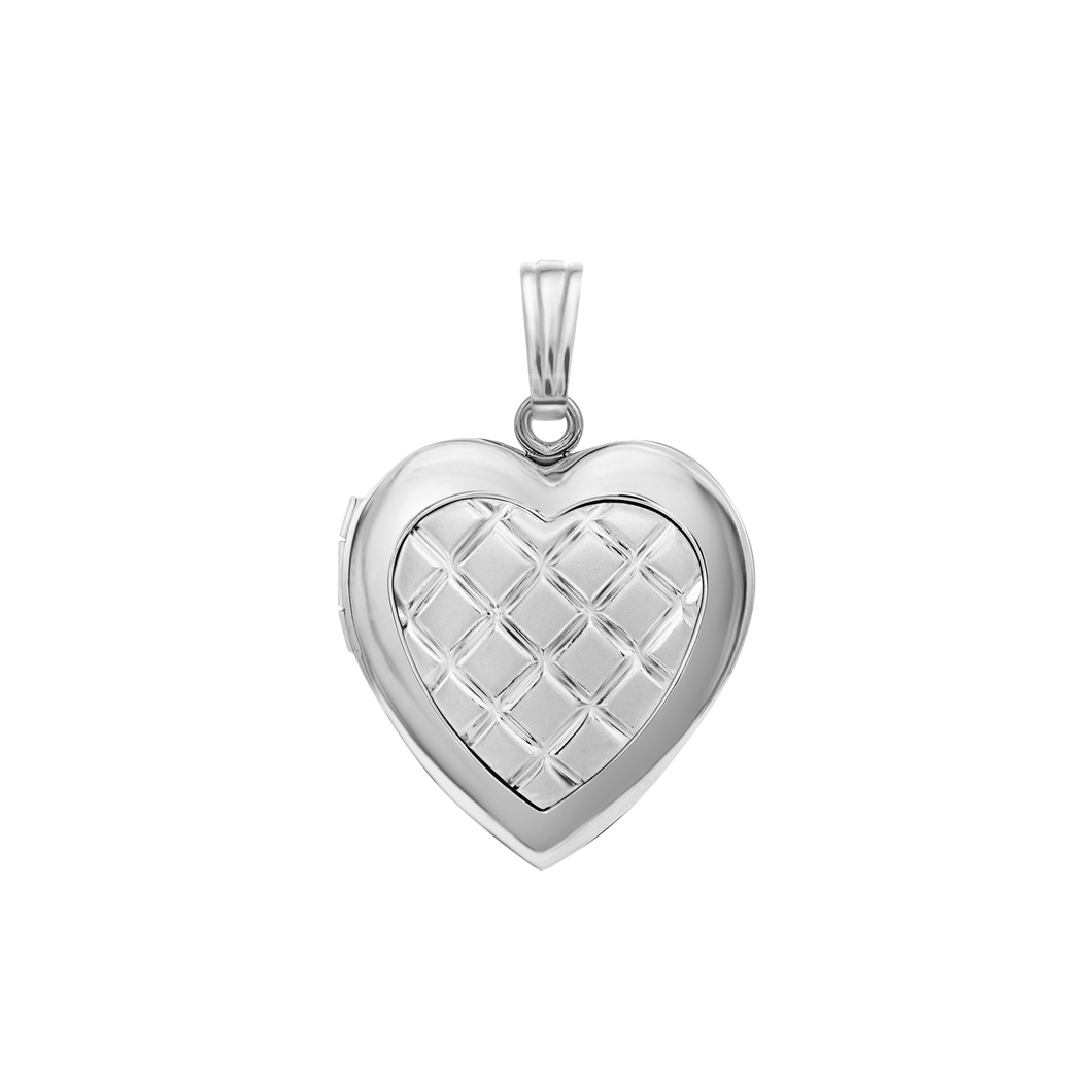 ITI NYC Embossed Engraved Design Heart Locket in Sterling Silver with Optional Engraving (29 x 19 mm)