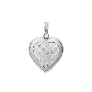 Embossed Engraved Design Heart Locket in Sterling Silver with Optional Engraving (19 mm)