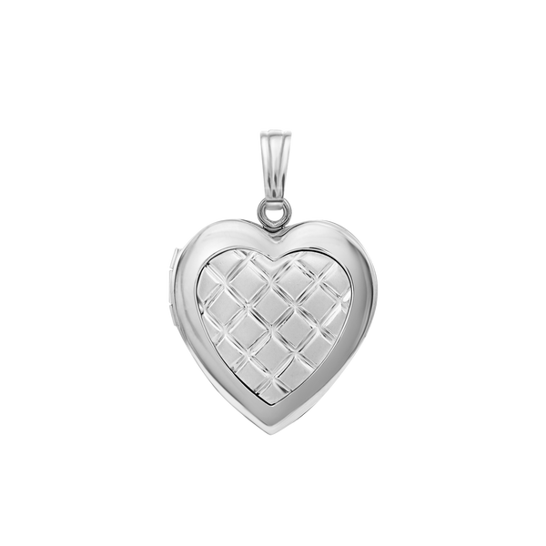 Embossed Engraved Design Heart Locket in Sterling Silver with Optional Engraving (19 mm)