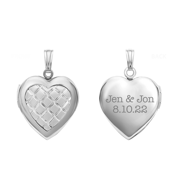 Embossed Engraved Design Heart Locket in Sterling Silver with Optional Engraving (19 mm)