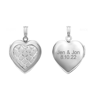 ITI NYC Embossed Engraved Design Heart Locket in Sterling Silver with Optional Engraving (29 x 19 mm)