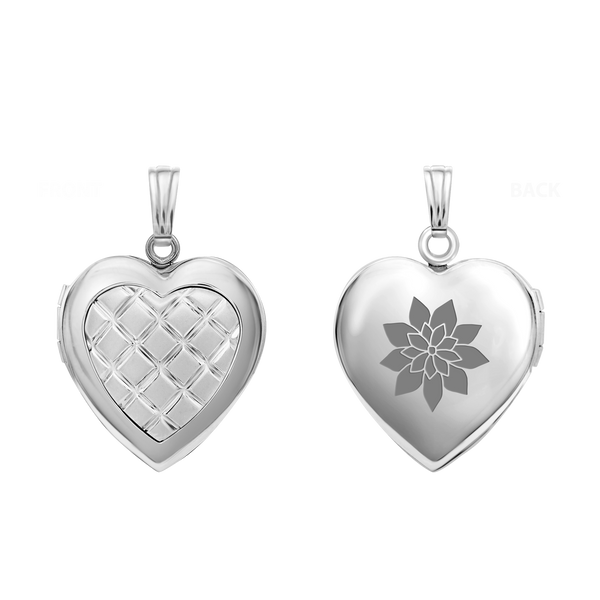 ITI NYC Embossed Engraved Design Heart Locket in Sterling Silver with Optional Engraving (29 x 19 mm)