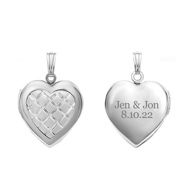 ITI NYC Embossed Engraved Design Heart Locket in Sterling Silver with Optional Engraving (29 x 19 mm)
