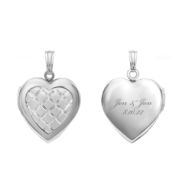 ITI NYC Embossed Engraved Design Heart Locket in Sterling Silver with Optional Engraving (29 x 19 mm)