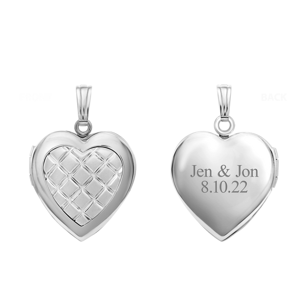 ITI NYC Embossed Engraved Design Heart Locket in Sterling Silver with Optional Engraving (29 x 19 mm)